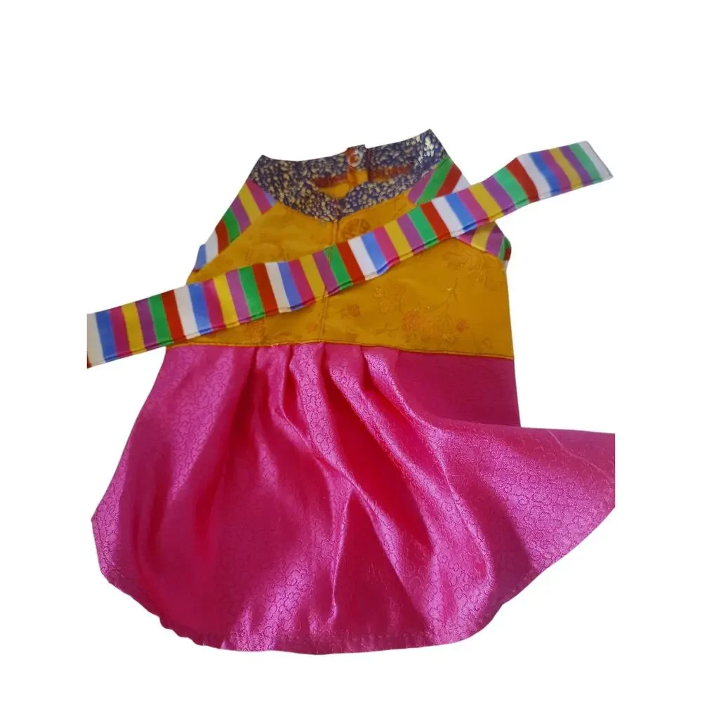 Korean Hanbok Dog Dress Traditional Pet Outfit Pink Gold New XS/Small
